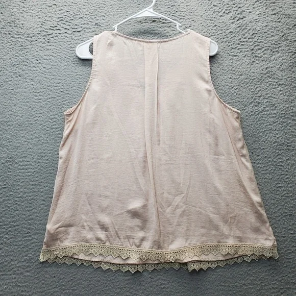 Mystree Blouse Tops Womens L Tan‎ Lined Blush Lace Cowboy Outfitters Sleeveless - Picture 2 of 8